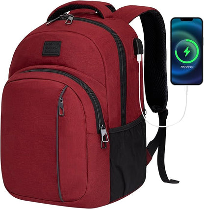 LARIPOP Carry On Backpack for Airplane, 15.6 Inch Laptop Backpack with USB Charging Port, Water Resistant Business Travel Backpack, Lightweight College School Bookbag Anti Theft for Men Women, Red