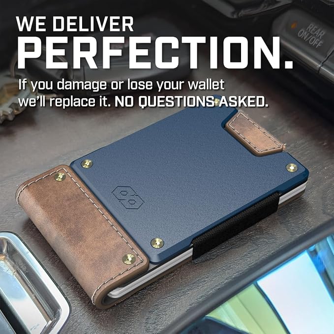 PROOF Wallet | Slim Minimalist Wallets for Men | Leather & Metal | RFID Wallet | Front/Back Pocket | Gift Box | Veteran Owned
