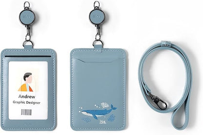 EKAX ID Badge Holder with Adjustable Lanyard & Retractable Badge Reel Clip, Double-Sided Card Holder for Office, Bus Pass, Student, Nurse, Police, Teacher-Slumber Whale