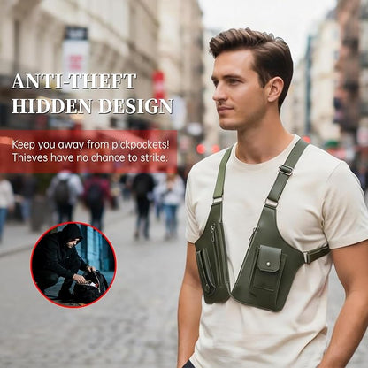 Double Shoulder Armpit Bag for Men, Anti-Theft Underarm Shoulder Holster Bag with Adjustable Strap, Hidden Phone Wallet Pocket for Travel & Daily Commute (Army Green)