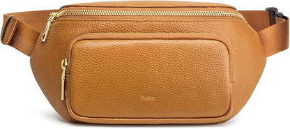 Kattee Fanny Packs for Women, Leather Crossbody Bags for Women Trendy, Small Belt Bag,Fashion Waist Packs with RFID Blocking, Brown