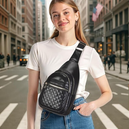 Crossbody Bags for Women Men,Leather Sling Bag Cross Body Backpack for Women, Casual Chest Bag Daypack for Travel Hiking,Black