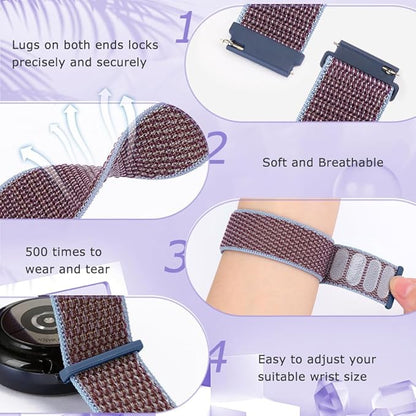 20mm Nylon Quick Release Band Compatible with Samsung Galaxy Watch 7 6 5 4 40mm 44mm/Garmin Vívoactive 6/5/3/3 Music/Forerunner 570 42mm/55/158/165/245/645/Amazift Active 2/Active/T-Rex 3 Pro 44mm