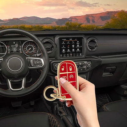for Jeep Key Fob Cover Keychain Soft Full Protection Key Case Shell, Car Accessories for Man,Girls, Women, Compatible with Jeep Smart Key 3 4 5 Buttons Protector(Red)