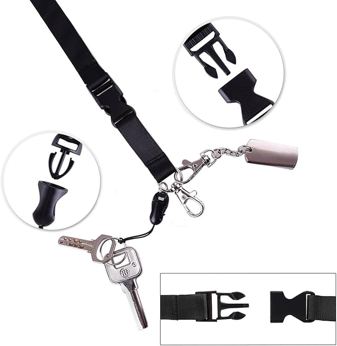 YOUOWO 2 Pack Black Neck Office Quick Release Lanyards and Small Black Adjustable Wrist Lanyard with Horizontal ID Badge Holder PU Leather,with Clips