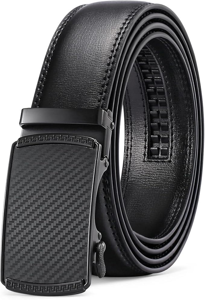 SENDEFN Men's Leather Belt Automatic Ratchet Buckle Slide Belt for Dress Casual Trim to Fit with Gift Box