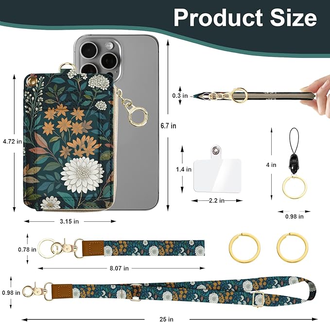 Weeds Lanyards for ID Badges, PU Leather Lanyard Wallet, RFID Blocking, ID Badge Holder with Zipper Pocket Detachable Phone Lanyard Keychain Wristlet for Teacher Nurse Office