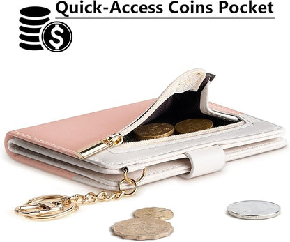 Airkit Small Wallets Woman RFID Blocking Leather Credit Card Holder - with ID Window - Card Wallets for Women - with Zipper Coin Purse - Keychain Wallet