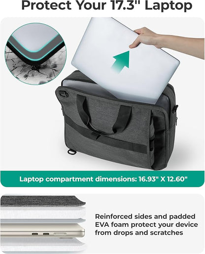 BAGSMART 3 In 1 Laptop Bag for Men, Computer Briefcase 17.3 Inch Laptop Water-Repellent Shoulder Bag, Computer Bag Business Travel Office, Black