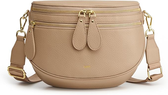 Kattee Crossbody Bag Bum Bags for Women, Leather Fanny Packs Belt Bag, Spacious Sling Purses for Women with RFID Blocking, Tan