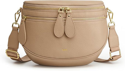 Kattee Crossbody Bag Bum Bags for Women, Leather Fanny Packs Belt Bag, Spacious Sling Purses for Women with RFID Blocking, Tan