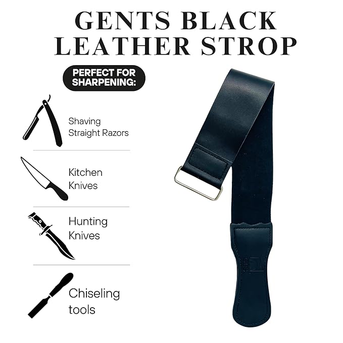 G.B.S Leather Strop 30ml Conditioning Paste Professional Hone and Sharpen your Shaving Razor, blade, knives, cutlery and tools- Leather Balm (Pack of 1 with Black Strop)