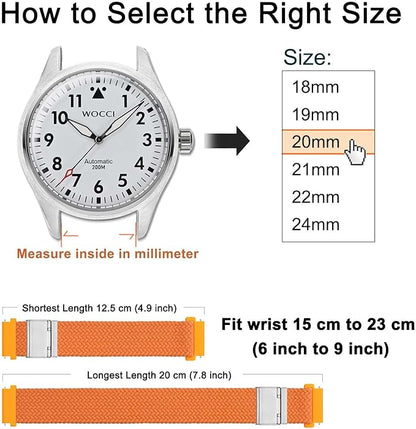 WOCCI 18mm Braided Nylon Watch Band for Men and Women, Quick Release, Silver Stainless Steel Buckle (Orange)