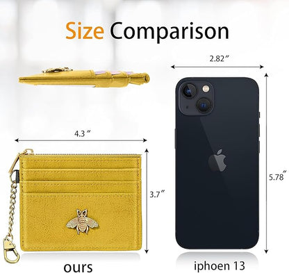 SEAVILIA Card Holder Keychain Wallet for Women with ID Window RFID Coin Purse Bee Gifts Slim Minimalist Small Wallet