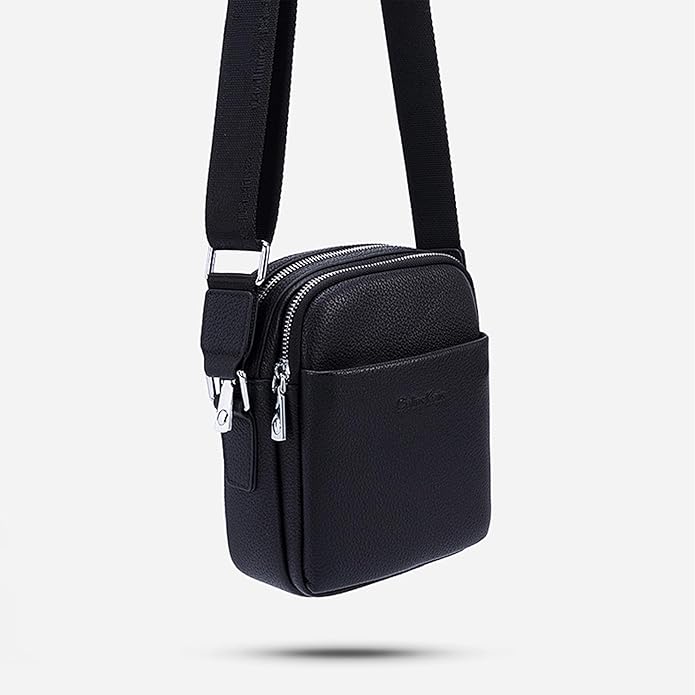 Colins Keirs Leather Crossbody Bag for Men, Shoulder Bag for Men, Man Purse with Zipper and Adjustable Shoulder Strap, Black Small