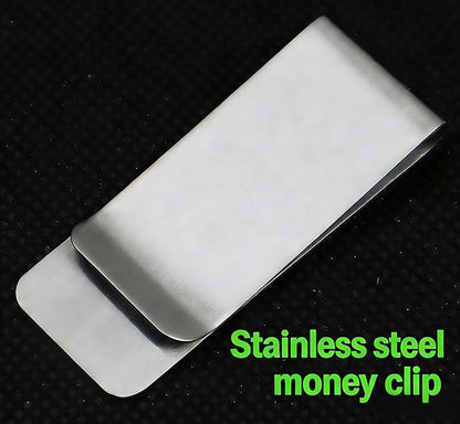 Small Men's Slim Money Clip, Stainless Steel Credit Business Card Holder, Pocket Cash Wallet, 2-Inch