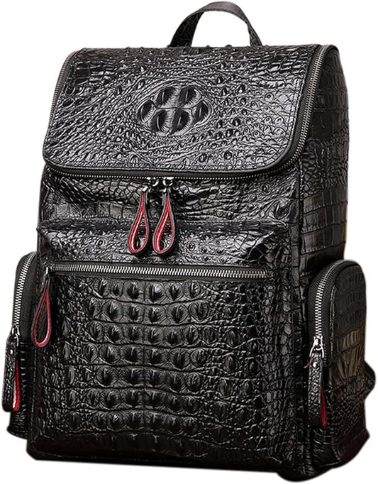 boshiho Real Leather Laptop Backpack Fashion Travel Bag Daypack for Men, Crocodile Pattern (L)