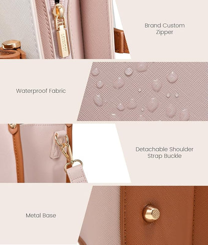 LOVEVOOK Laptop Bag for Women, 15.6'' Laptop Tote Purse 2-in-1 Professional Work Bag Business Briefcase with Clutch Purse, Waterproof Leather Computer Handbag for Teacher Office Travel
