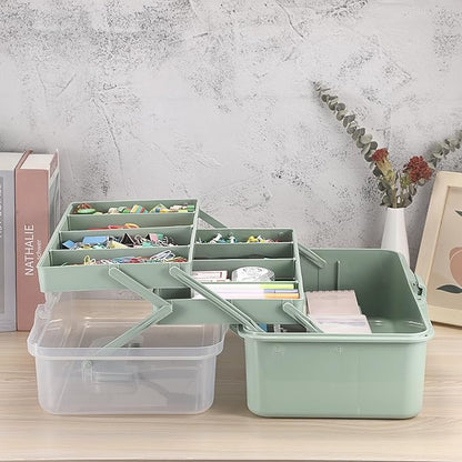 Tackle Box, 16-Inch Extra Large Art Storage Box with 3-Layer Folding Trays, Multipurpose Craft Organizers and Storage w/ Adjustable Dividers, Portable Tool Box for Sewing Supplies,Medicine &Cosmetics
