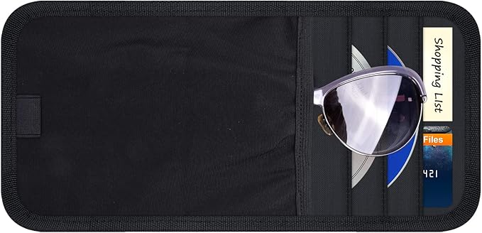 Wisdompro Car Sun Visor Organizer, Auto Storage Pouch with 3 CD Sleeves, Pen Holder, Strap & Pocket for Sunglass, Document, Card -Black