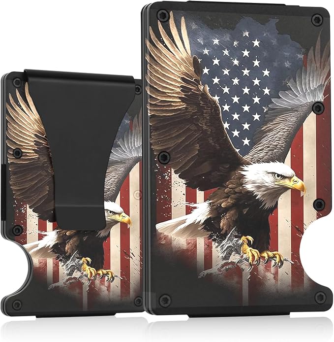 Flag Wallet for Men Minimalist Personalized Engraved Metal Wallet Slim Wallet Gifts for Soldiers Veteran Patriots (Flag 1)