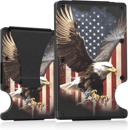 Flag Wallet for Men Minimalist Personalized Engraved Metal Wallet Slim Wallet Gifts for Soldiers Veteran Patriots (Flag 1)