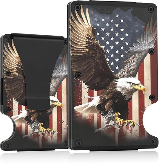 Flag Wallet for Men Minimalist Personalized Engraved Metal Wallet Slim Wallet Gifts for Soldiers Veteran Patriots (Flag 1)