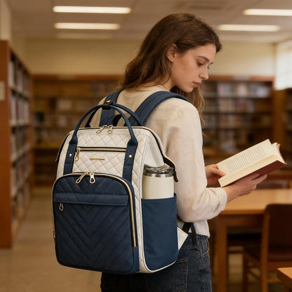 KROSER Laptop Backpack 17" Stylish Backpack Water Repellent College Casual Daypack Travel Business Work Bag for Men/Women-Beige/Haze Blue