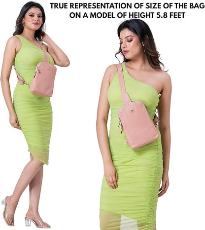 Leather Sling Bag for Women Genuine Crossbody Purse Small Trendy Cross Over Chest with Phone and Credit Card Slots (Baby Pink Nappa)