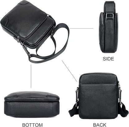 Augus Leather Messenger Crossbody Shoulder Bag for Men Work Business Casual Adjustable Straps (Black-1)