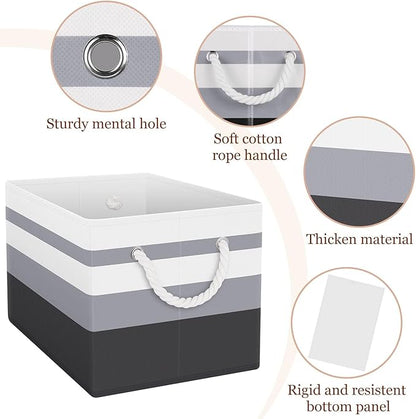 Fab totes Storage Bins [3-Pack], Foldable Storage Baskets for Organizing Toys, Books, Shelves, Closet, Large Storage Box with Rope Handles, Sturdy Organizer Bins,Gradient Grey