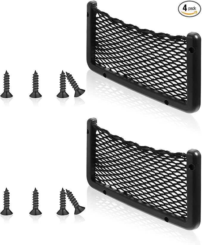 Frienda 4 Pcs Car Storage Net Bag, ABS Plastic Framed Mesh Net Holder, Phone & Cargo Organizer with Screws for Auto, Rv, Boat, Truck Pocket Storage (9 x 4 Inch)