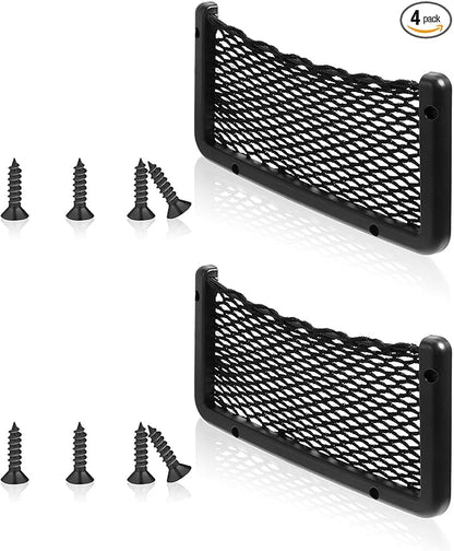 Frienda 4 Pcs Car Storage Net Bag, ABS Plastic Framed Mesh Net Holder, Phone & Cargo Organizer with Screws for Auto, Rv, Boat, Truck Pocket Storage (9 x 4 Inch)