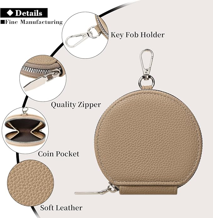 FALAN MULE Coin Purse Small Leather Pouch Wallet Round Zipper Change Pouch for Women