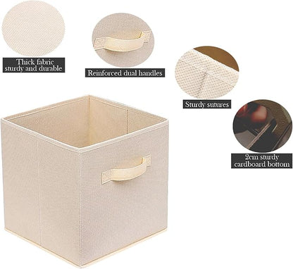 Basics Fabric Clothing Storage Bins - 10.6" x 10.6" x 11" - Collapsible Storage Cubes Organizer with Handles, Linen Foldable Storage Baskets Cloth Box Containers, Closet Organizers 6PC Beige