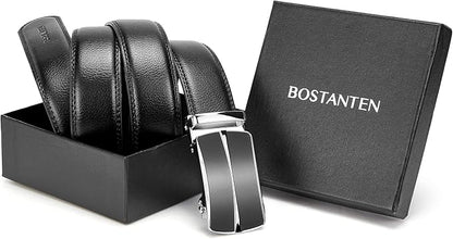 BOSTANTEN Mens Belt Leather Ratchet Belt For Men Dress and Casual with Adjustable Buckle, Trim to Fit