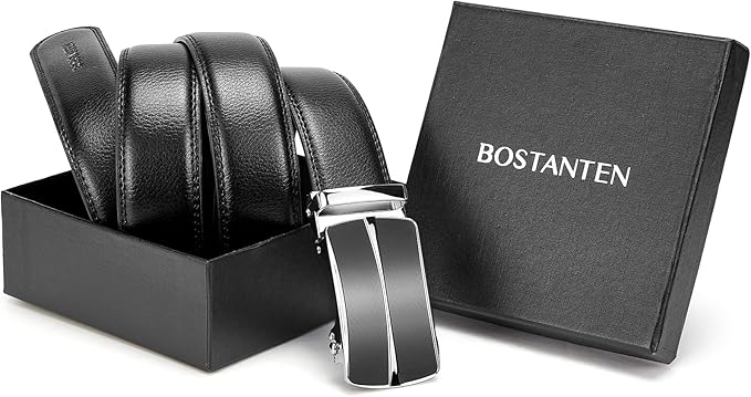 BOSTANTEN Mens Belt Leather Ratchet Belt For Men Dress and Casual with Adjustable Buckle, Trim to Fit