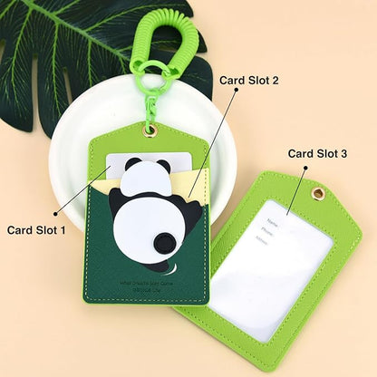 ID Badge Holder with Keychain, 3 Card Slots Cartoon Animal Cute Badge Holder for Professionals, Teacher, Nurse Officer and Students Women Girls Boys (Piggy)