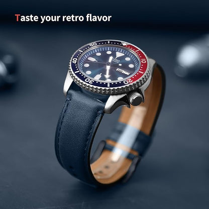 Fullmosa Watch Bands,18mm 20mm 22mm Quick Release Leather Watch Band Strap - Burnished Leather Watch Band Vintage Wristband (Dark Blue+Smoky grey Hardware, 20mm)