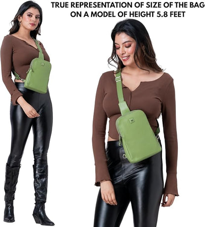 Leather Sling Bag for Women Genuine Crossbody Purse Small Trendy Cross Over Chest with Phone and Credit Card Slots (Sage Nappa)