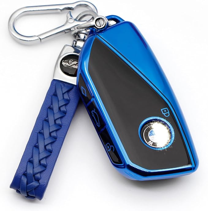 Creativity Advanced soft TPU key Cover Suitable for BMW 2023-2026 New 5 7 Series iX XM IX3 i7 X1 X5 X6 X7 key (Blue Combination)