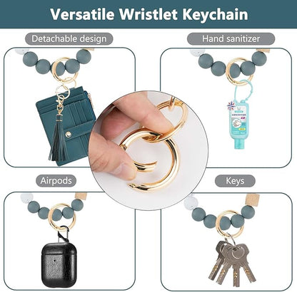 KNGITRYI Wallet Keychain Wristlet for Women,Slim RFID Credit Card Holder Purse Tassel Keychain Bangle Key Ring for Men Women