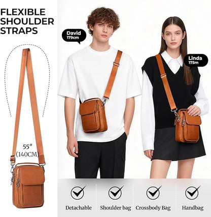 Augus Leather Small Messenger Bag For Men Crossbody Handbag Shoulder Sling Travel Bags for Men Purse Daypack Magnetic Buckle