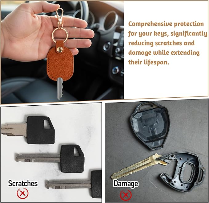 Tucnoeu 4 Pcs Leather Car Key Sleeves, Car Key Fob Cover, Replacement Leather Protector Auto House Covers for Cars Keys, Broken Keys Protector