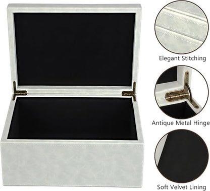 HofferRuffer Faux Leather Decorative Box, Large Wooden Structure Keepsake Box Accessory Organizer Jewelry Organizer with Hinged Lid, Storage Container for Home or Office (Cream White)