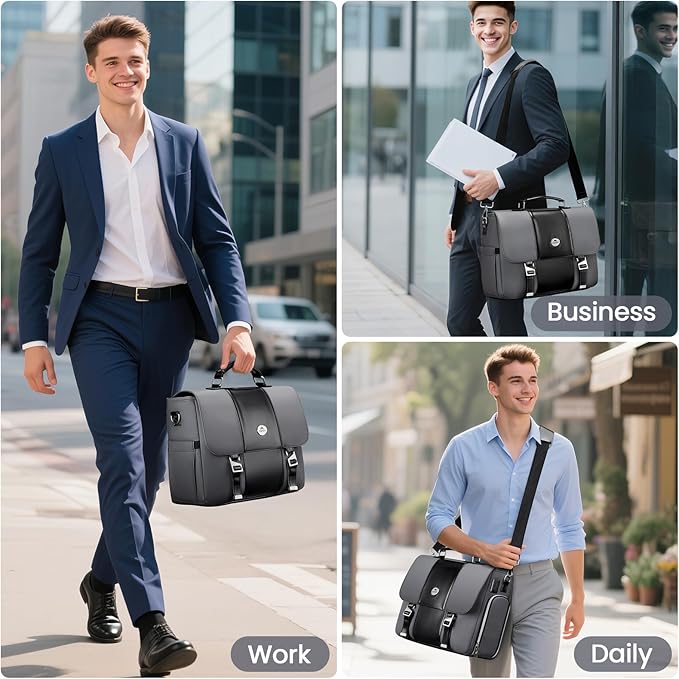 MATEIN Mens Business Briefcase 15.6 Inch, PU Leather Messenger Bags Laptop Computer Bag with USB Charging Port & Cooler, Waterproof Stylish Crossbody Shoulder Satchel for Work Office Commuting