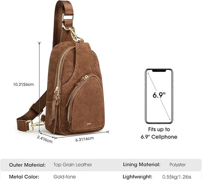 Kattee Sling Bag for Women, Genuine Suede Leather Fanny Packs Crossbody Purse, Small Chest Bag with RFID Blocking, Coffee