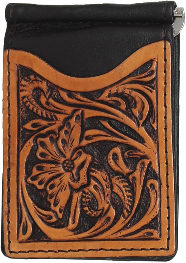 CHALLENGER Men's Western Antique Floral Tooled Slim Money Clip Minimalist Wallet 18RTW88M