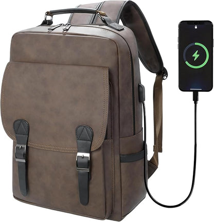 GOWIN Laptop Backpack for Men Work Travel Backpack with USB Charger Waterproof Business Backpack Fit 15.6 Computer Airline Approved Casual Backpack (Brown)