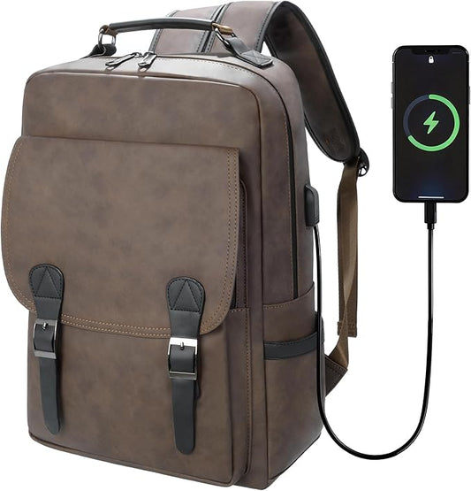 GOWIN Laptop Backpack for Men Work Travel Backpack with USB Charger Waterproof Business Backpack Fit 15.6 Computer Airline Approved Casual Backpack (Brown)